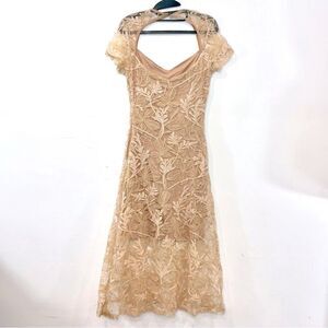 Kelley Felder Beige Tan Evening Gown Prom Formal Sequence Midi Dress size 8
